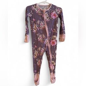 Suzel Bamboo Baby Toddler Pajamas Purple and Pink Floral Zip Up Footie 12-18m